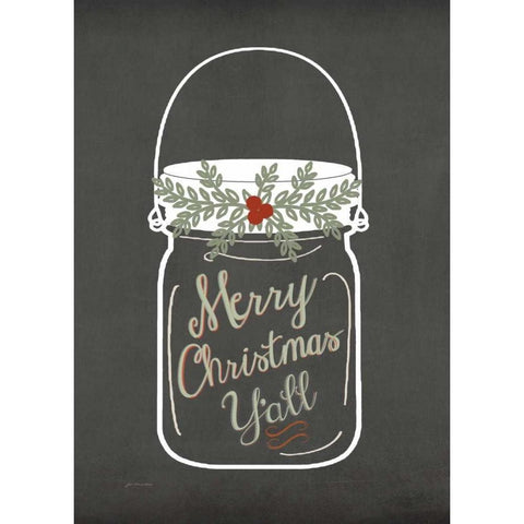 Merry Christmas Yall Black Modern Wood Framed Art Print by Moulton, Jo