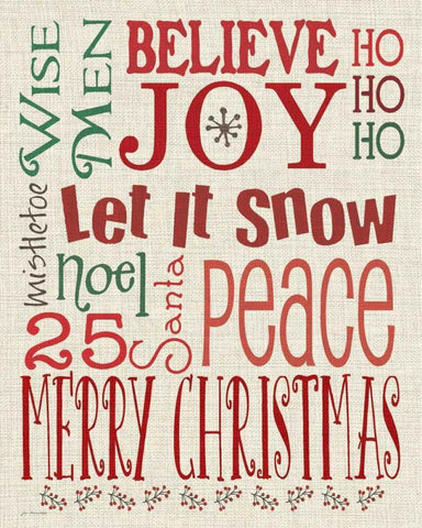 Christmas Typography Linen White Modern Wood Framed Art Print with Double Matting by Moulton, Jo