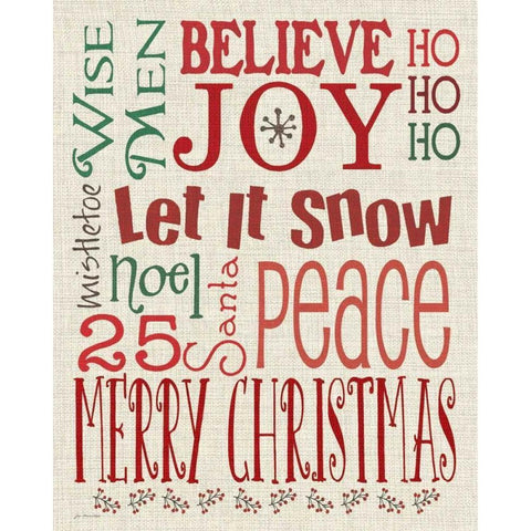 Christmas Typography Linen White Modern Wood Framed Art Print by Moulton, Jo