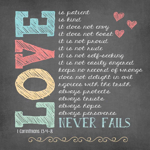 Love Never Fails White Modern Wood Framed Art Print by Moulton, Jo