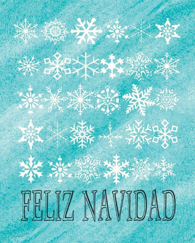 Feliz Navidad Snowflakes Black Ornate Wood Framed Art Print with Double Matting by Moulton, Jo