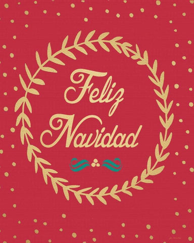 Feliz Navidad Wreath White Modern Wood Framed Art Print with Double Matting by Moulton, Jo