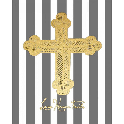 Gold Cross with Gray Stripes Gold Ornate Wood Framed Art Print with Double Matting by Moulton, Jo
