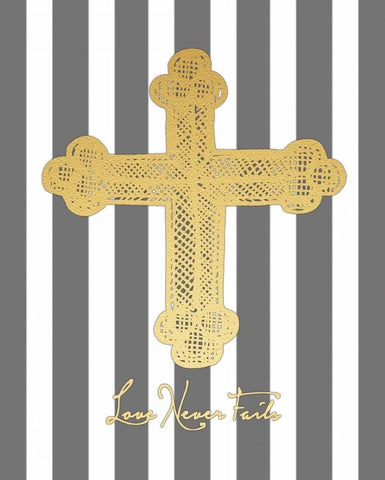 Gold Cross with Gray Stripes Black Ornate Wood Framed Art Print with Double Matting by Moulton, Jo