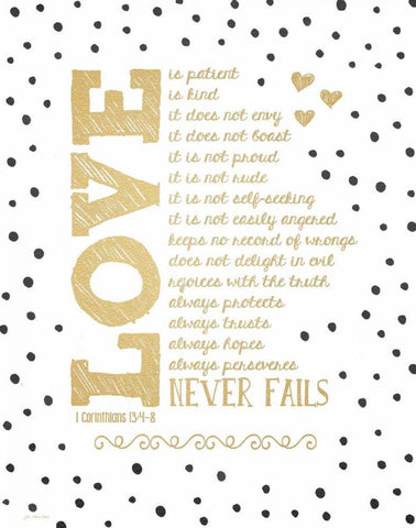 Love Never Fails White Modern Wood Framed Art Print with Double Matting by Moulton, Jo