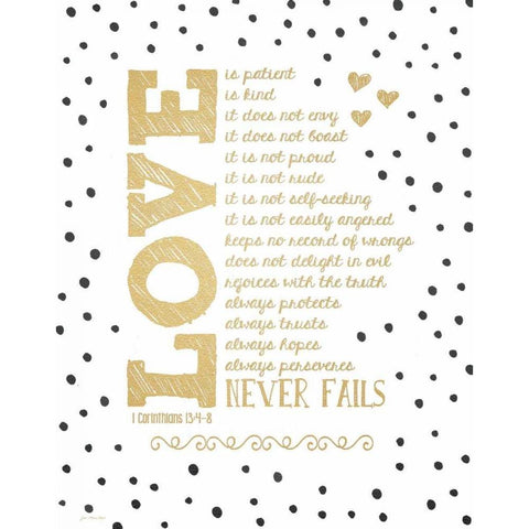 Love Never Fails Black Modern Wood Framed Art Print with Double Matting by Moulton, Jo