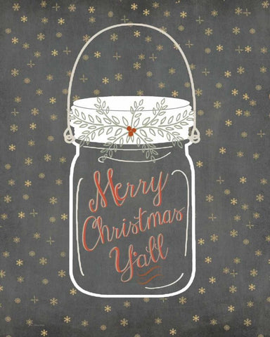 Merry Christmas Yall - Snowflake Black Ornate Wood Framed Art Print with Double Matting by Moulton, Jo