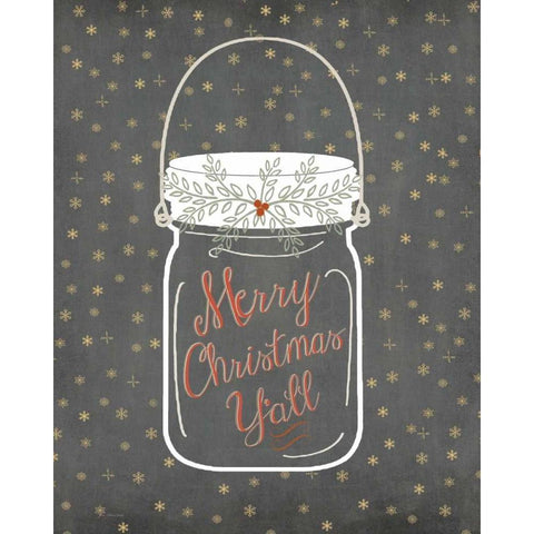 Merry Christmas Yall - Snowflake Gold Ornate Wood Framed Art Print with Double Matting by Moulton, Jo