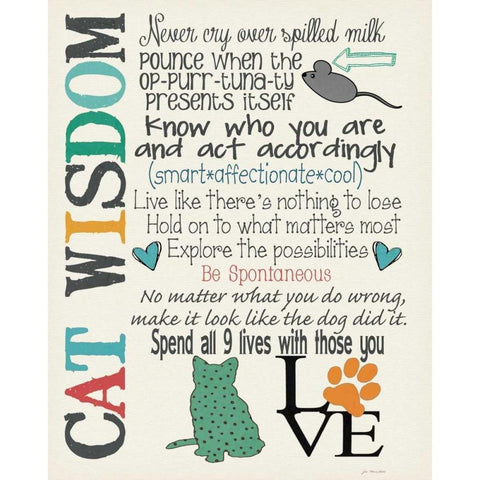 Cat Wisdom Black Modern Wood Framed Art Print by Moulton, Jo