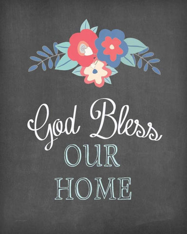 God Bless Our Home White Modern Wood Framed Art Print with Double Matting by Moulton, Jo