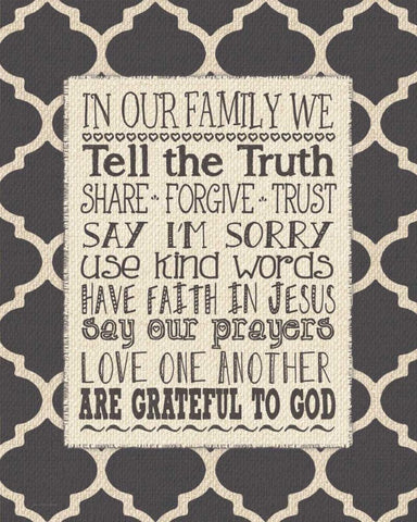 Family Rules - Linen Black Ornate Wood Framed Art Print with Double Matting by Moulton, Jo