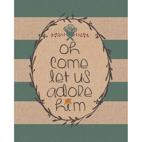 Burlap Adore Him Gold Ornate Wood Framed Art Print with Double Matting by Moulton, Jo