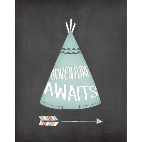 Teepee Adventure Awaits Black Modern Wood Framed Art Print with Double Matting by Moulton, Jo