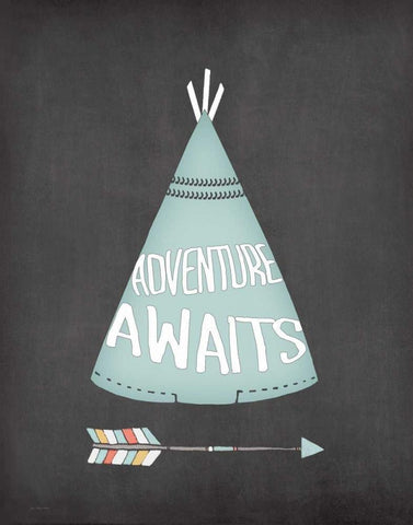 Teepee Adventure Awaits Black Ornate Wood Framed Art Print with Double Matting by Moulton, Jo