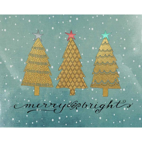 Gold Trees Merry and Bright Black Modern Wood Framed Art Print with Double Matting by Moulton, Jo