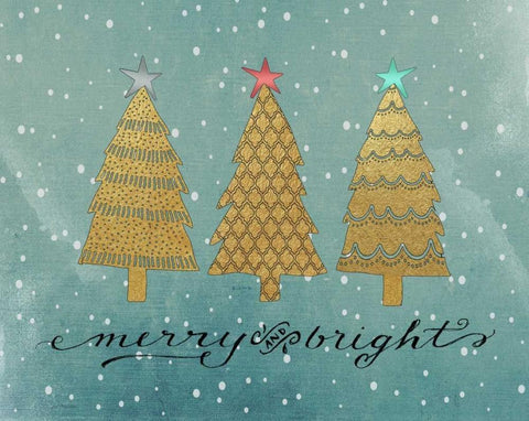 Gold Trees Merry and Bright Black Ornate Wood Framed Art Print with Double Matting by Moulton, Jo