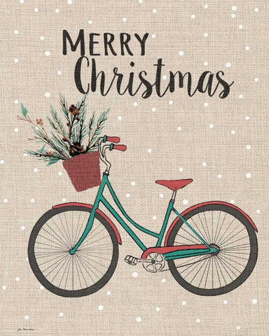 Merry Christmas Bike - Linen Black Ornate Wood Framed Art Print with Double Matting by Moulton, Jo