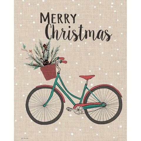 Merry Christmas Bike - Linen Black Modern Wood Framed Art Print with Double Matting by Moulton, Jo