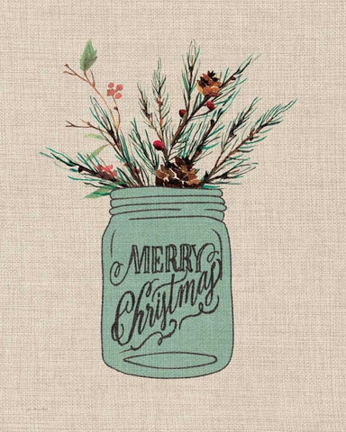 Merry Christmas Jar - Linen Black Ornate Wood Framed Art Print with Double Matting by Moulton, Jo