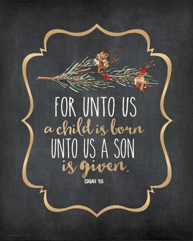 Unto Us Pine Bough Black Ornate Wood Framed Art Print with Double Matting by Moulton, Jo