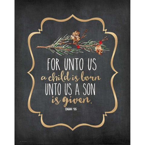 Unto Us Pine Bough Gold Ornate Wood Framed Art Print with Double Matting by Moulton, Jo