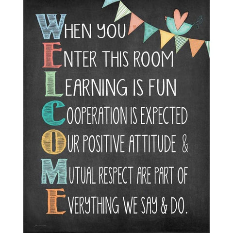 Welcome White Modern Wood Framed Art Print by Moulton, Jo