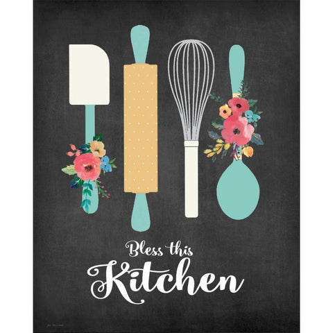 Bless This Kitchen Gold Ornate Wood Framed Art Print with Double Matting by Moulton, Jo