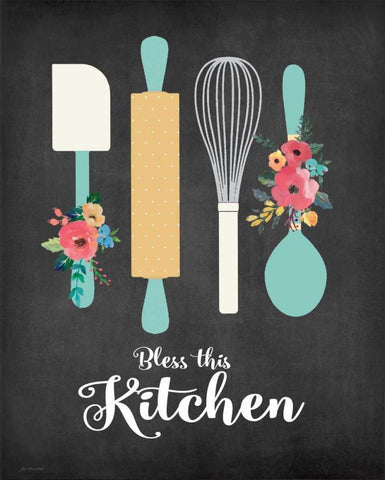 Bless This Kitchen White Modern Wood Framed Art Print with Double Matting by Moulton, Jo