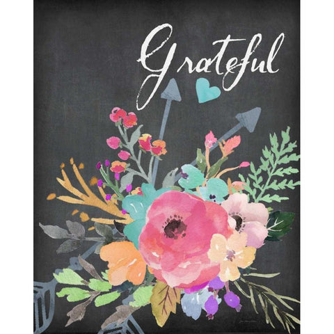 Grateful Floral Black Modern Wood Framed Art Print with Double Matting by Moulton, Jo