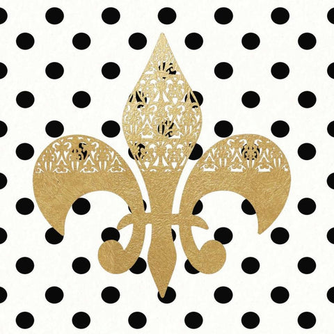 Fleur de Lis Polka Dots White Modern Wood Framed Art Print with Double Matting by Moulton, Jo