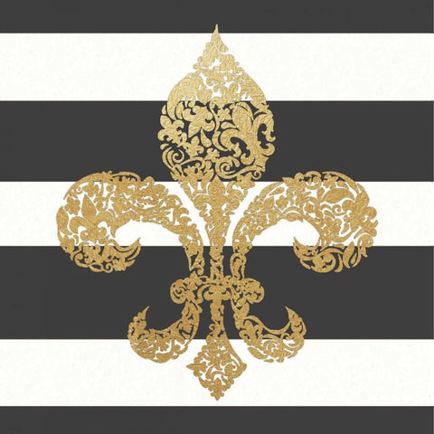 Fleur de Lis Stripes Black Ornate Wood Framed Art Print with Double Matting by Moulton, Jo