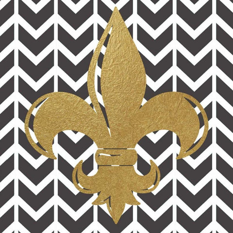 Fleur de Lis Herringbone Black Modern Wood Framed Art Print by Moulton, Jo