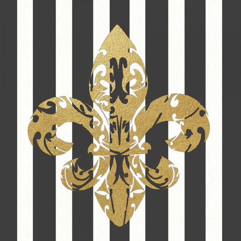 Fleur de Lis Vertical Stripes Black Modern Wood Framed Art Print by Moulton, Jo