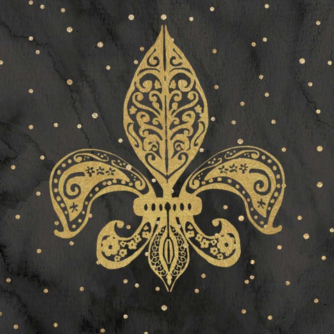 Fleur de Lis Watercolor Polka Dots Black Modern Wood Framed Art Print with Double Matting by Moulton, Jo
