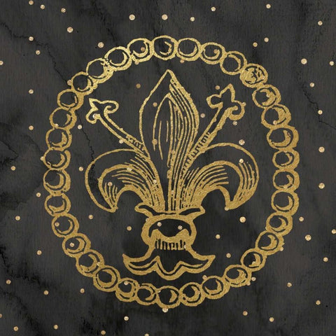 Fleur de Lis Watercolor Polka Dots II Gold Ornate Wood Framed Art Print with Double Matting by Moulton, Jo