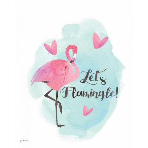 Lets Flamingo White Modern Wood Framed Art Print by Moulton, Jo