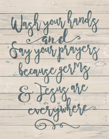 Germs and Jesus White Modern Wood Framed Art Print with Double Matting by Moulton, Jo