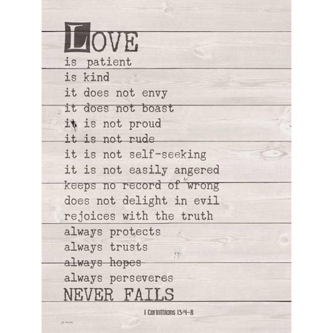 Love Never Fails Black Modern Wood Framed Art Print with Double Matting by Moulton, Jo