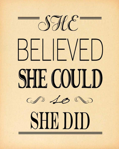 She Believed Beige White Modern Wood Framed Art Print with Double Matting by Moulton, Jo