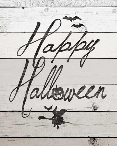 Happy Halloween White Modern Wood Framed Art Print with Double Matting by Moulton, Jo