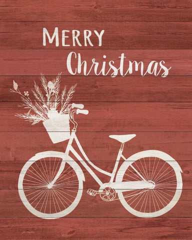 Merry Christmas Bike Black Ornate Wood Framed Art Print with Double Matting by Moulton, Jo