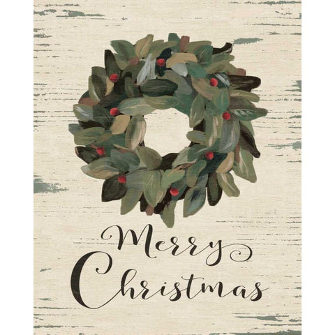 Merry Christmas Wreath Black Modern Wood Framed Art Print with Double Matting by Moulton, Jo