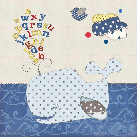 Alphabet Whale White Modern Wood Framed Art Print with Double Matting by Moulton, Jo