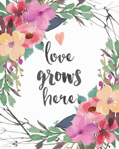 Love Grows Here Black Ornate Wood Framed Art Print with Double Matting by Moulton, Jo