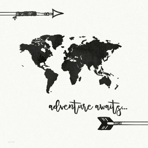 Adventure Awaits Black Ornate Wood Framed Art Print with Double Matting by Moulton, Jo