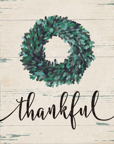 Thankful Wreath White Modern Wood Framed Art Print with Double Matting by Moulton, Jo