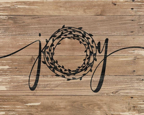 Joy Rustic Wreath Black Ornate Wood Framed Art Print with Double Matting by Moulton, Jo