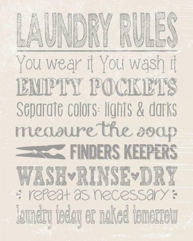 Laundry Rules White Modern Wood Framed Art Print with Double Matting by Moulton, Jo