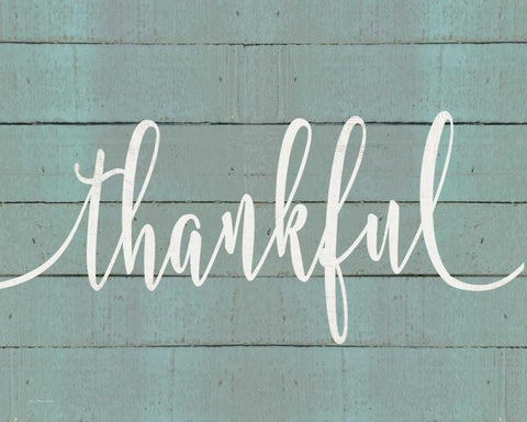 Rustic Thankful Script White Modern Wood Framed Art Print with Double Matting by Moulton, Jo