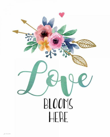 Love Blooms Here Black Ornate Wood Framed Art Print with Double Matting by Moulton, Jo